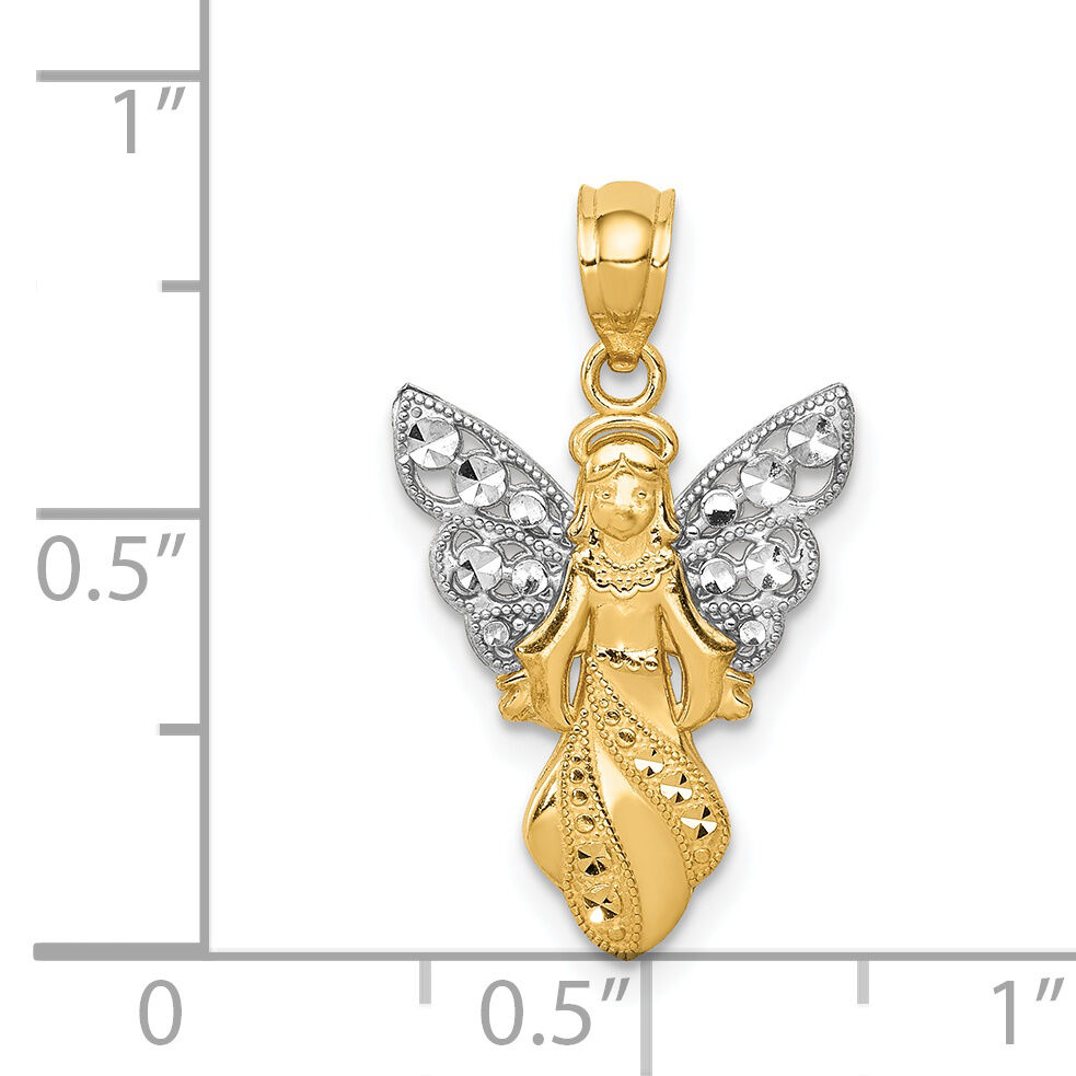 14K W/Rhodium Polished / Textured Angel Pendant-K5696