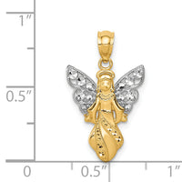 14K W/Rhodium Polished / Textured Angel Pendant-K5696