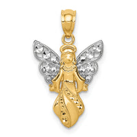 14K W/Rhodium Polished / Textured Angel Pendant-K5696