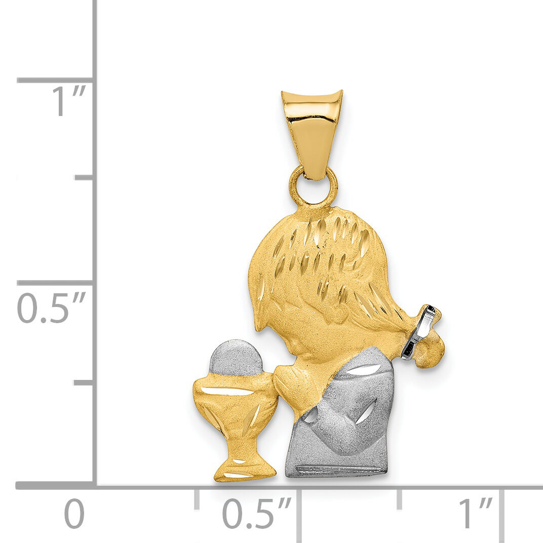 14K W/Rhodium D/C Girl Communion Semi-solid Pendant-K5699