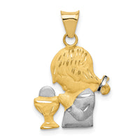 14K W/Rhodium D/C Girl Communion Semi-solid Pendant-K5699