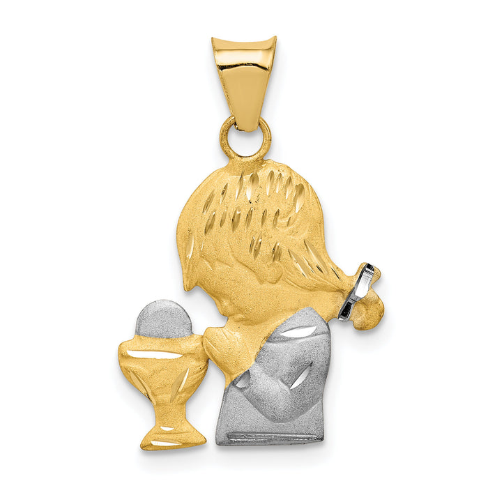 14K W/Rhodium D/C Girl Communion Semi-solid Pendant-K5699