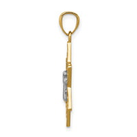 14k Two-tone Gold Polished Star of David w/Chai Pendant-K5707