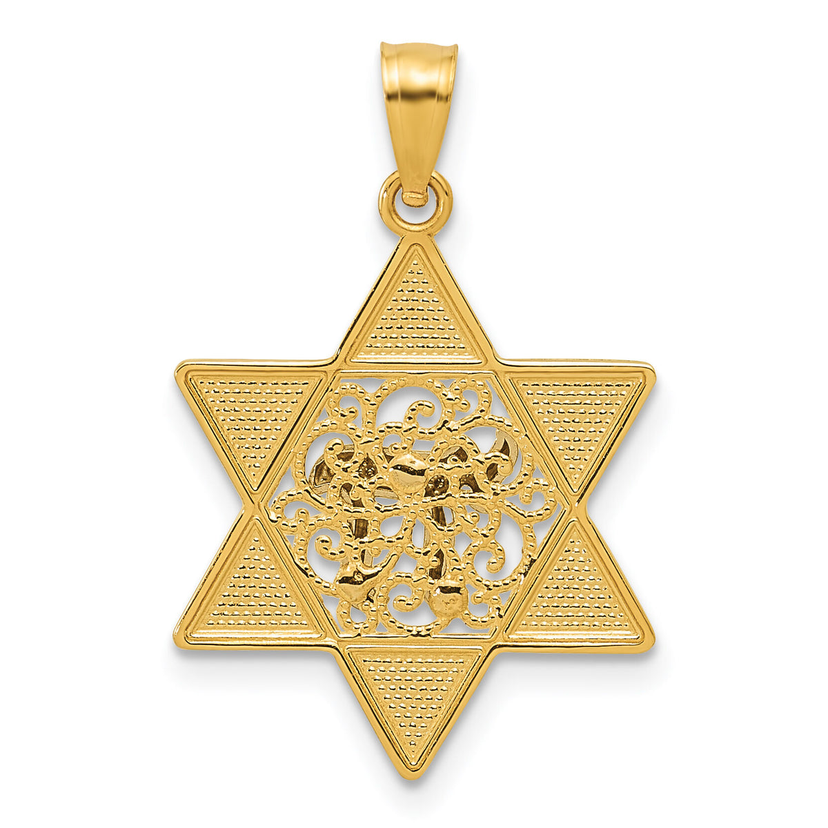 14k Two-tone Gold Polished Star of David w/Chai Pendant-K5707