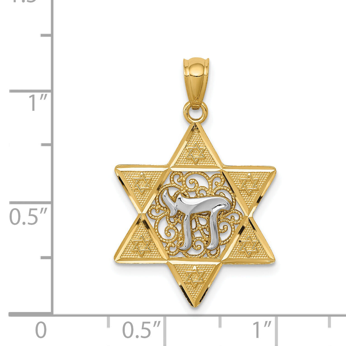 14k Two-tone Gold Polished Star of David w/Chai Pendant-K5707
