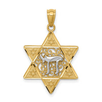 14k Two-tone Gold Polished Star of David w/Chai Pendant-K5707