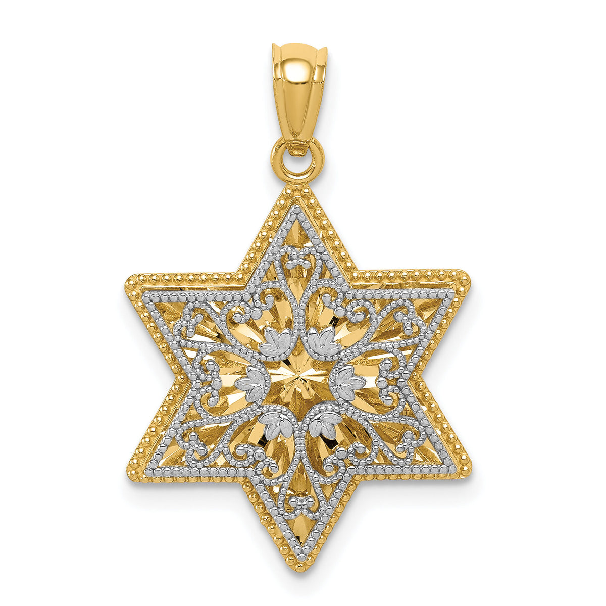 14K Two-Tone Polished Reversible Filigree Star Of David Pendant-K5709