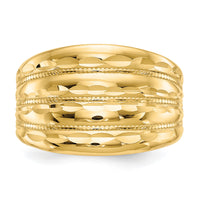 14K Gold Polished Diamond-cut Four Ridge Fashion Dome Ring-K5719
