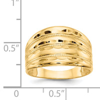 14K Gold Polished Diamond-cut Four Ridge Fashion Dome Ring-K5719