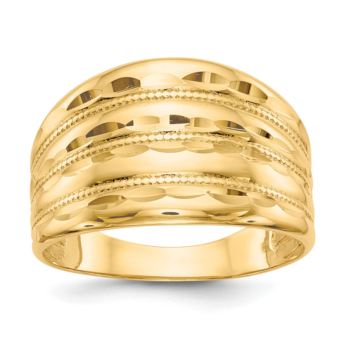 14K Gold Polished Diamond-cut Four Ridge Fashion Dome Ring-K5719