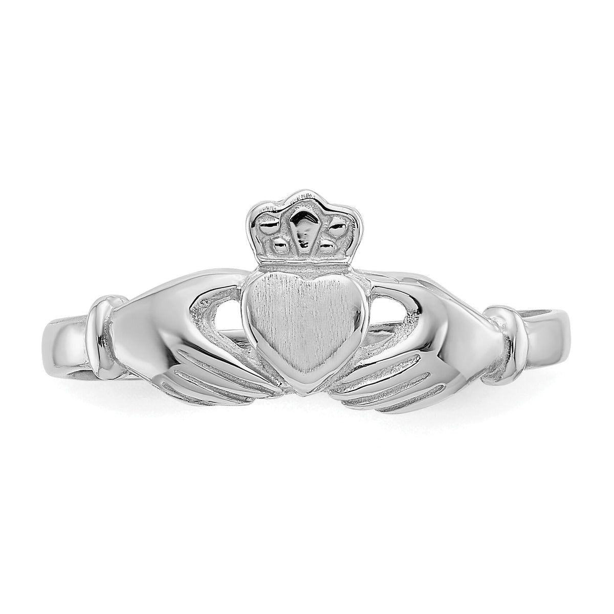 14k White Gold Polished and Satin Claddagh Ring-K572