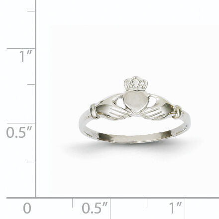 14k White Gold Polished and Satin Claddagh Ring-K572