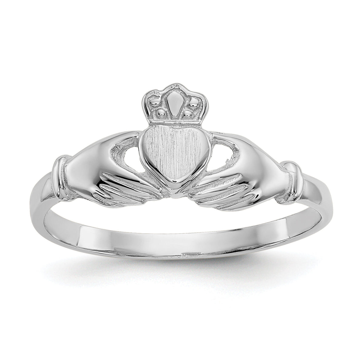 14k White Gold Polished and Satin Claddagh Ring-K572