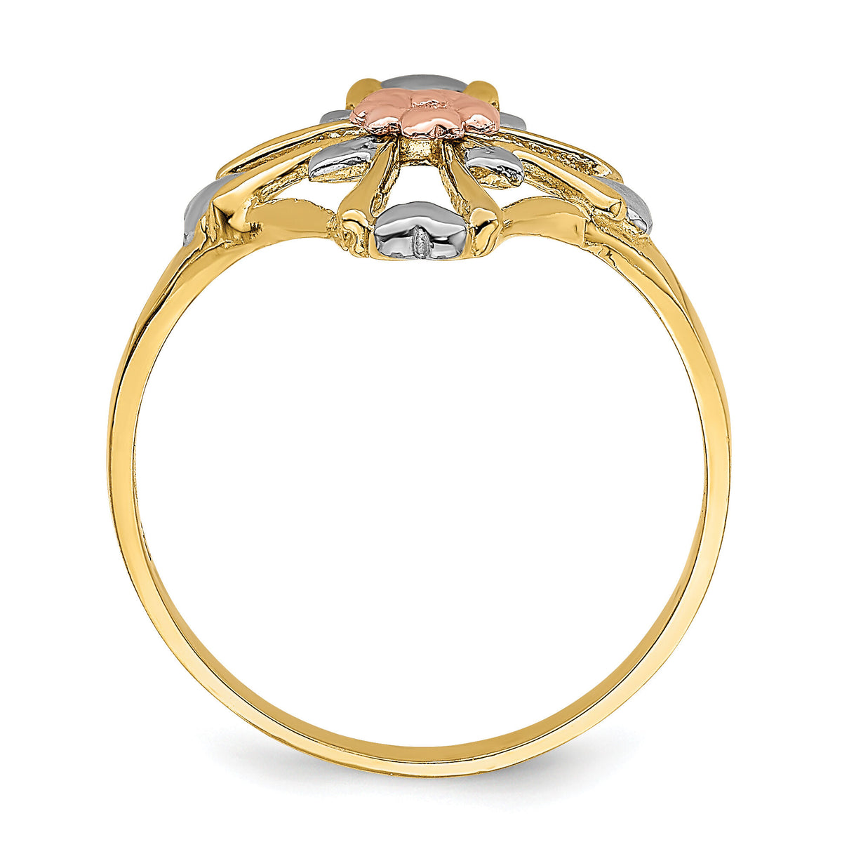 14K Two-tone W/White Rhodium Polished Cross w/Flower Ring-K5722