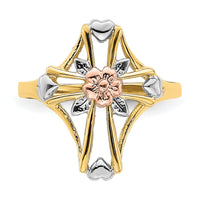 14K Two-tone W/White Rhodium Polished Cross w/Flower Ring-K5722