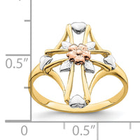 14K Two-tone W/White Rhodium Polished Cross w/Flower Ring-K5722