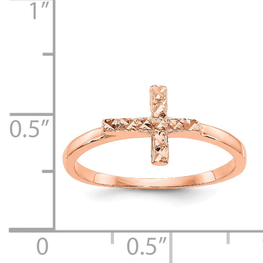14k Rose Gold Polished & D/C Cross Ring-K5723