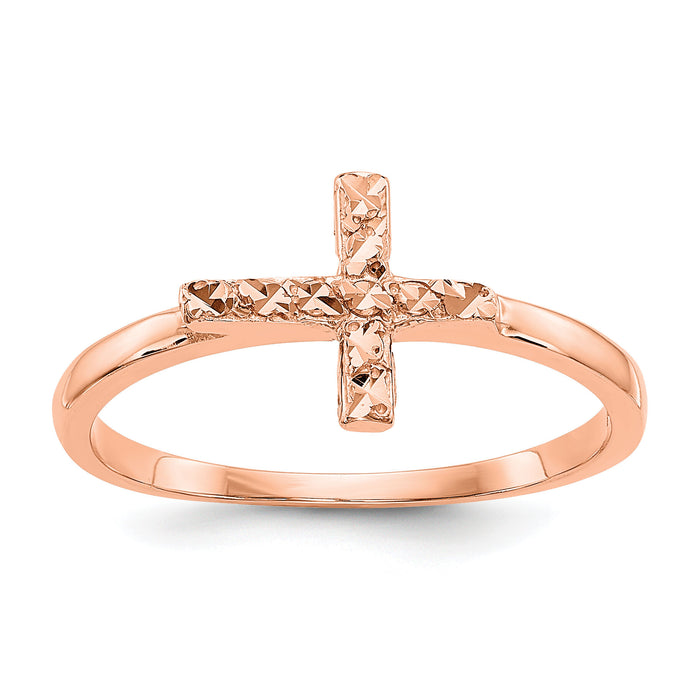 14k Rose Gold Polished & D/C Cross Ring-K5723