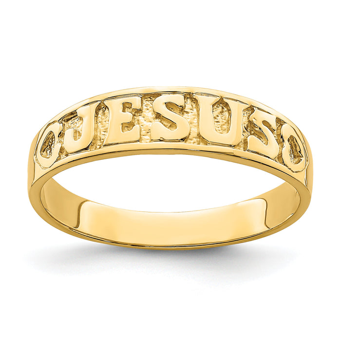 14K Gold Polished Jesus w/Hearts Ring-K5724