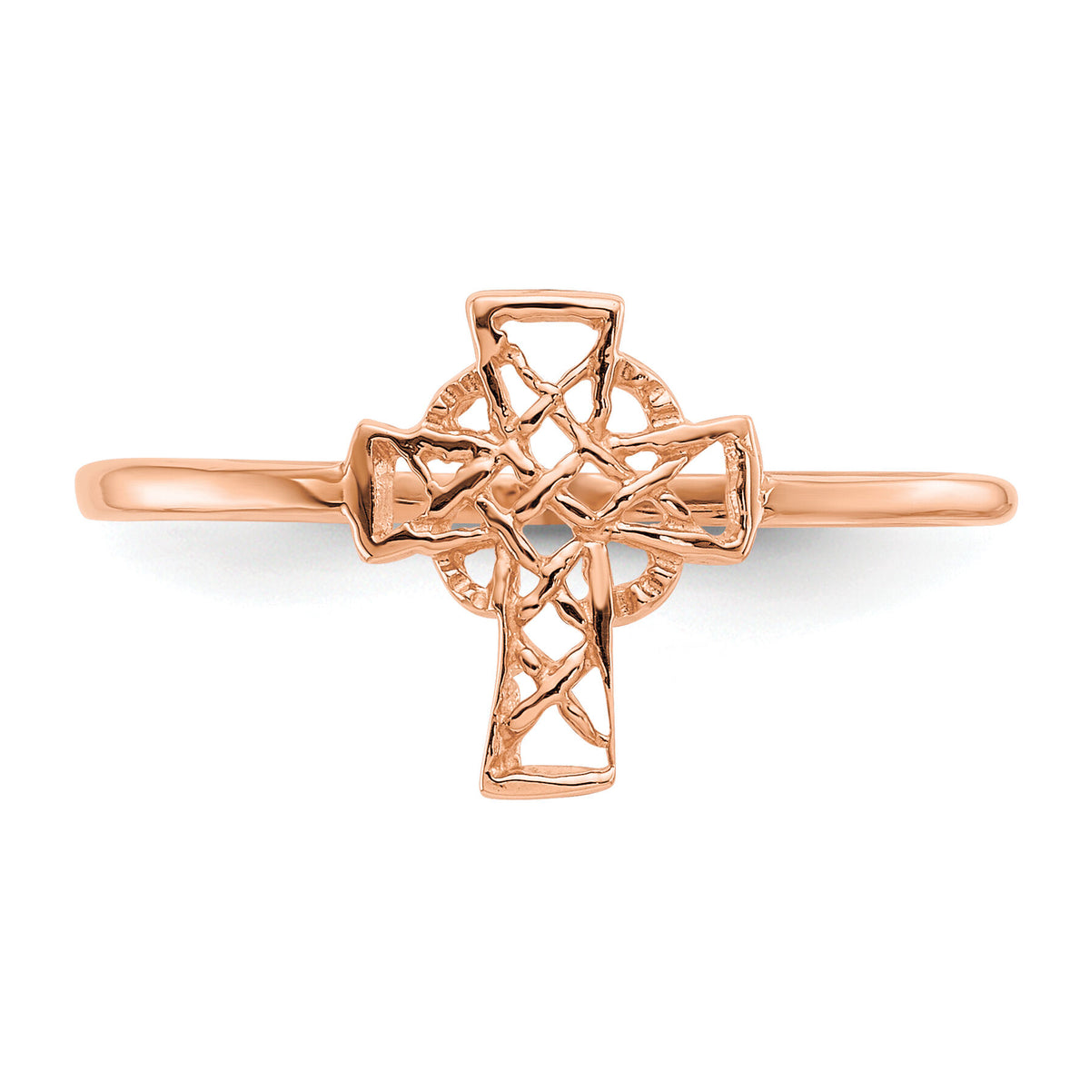 14k Rose Gold Polished Celtic Cross Ring-K5729