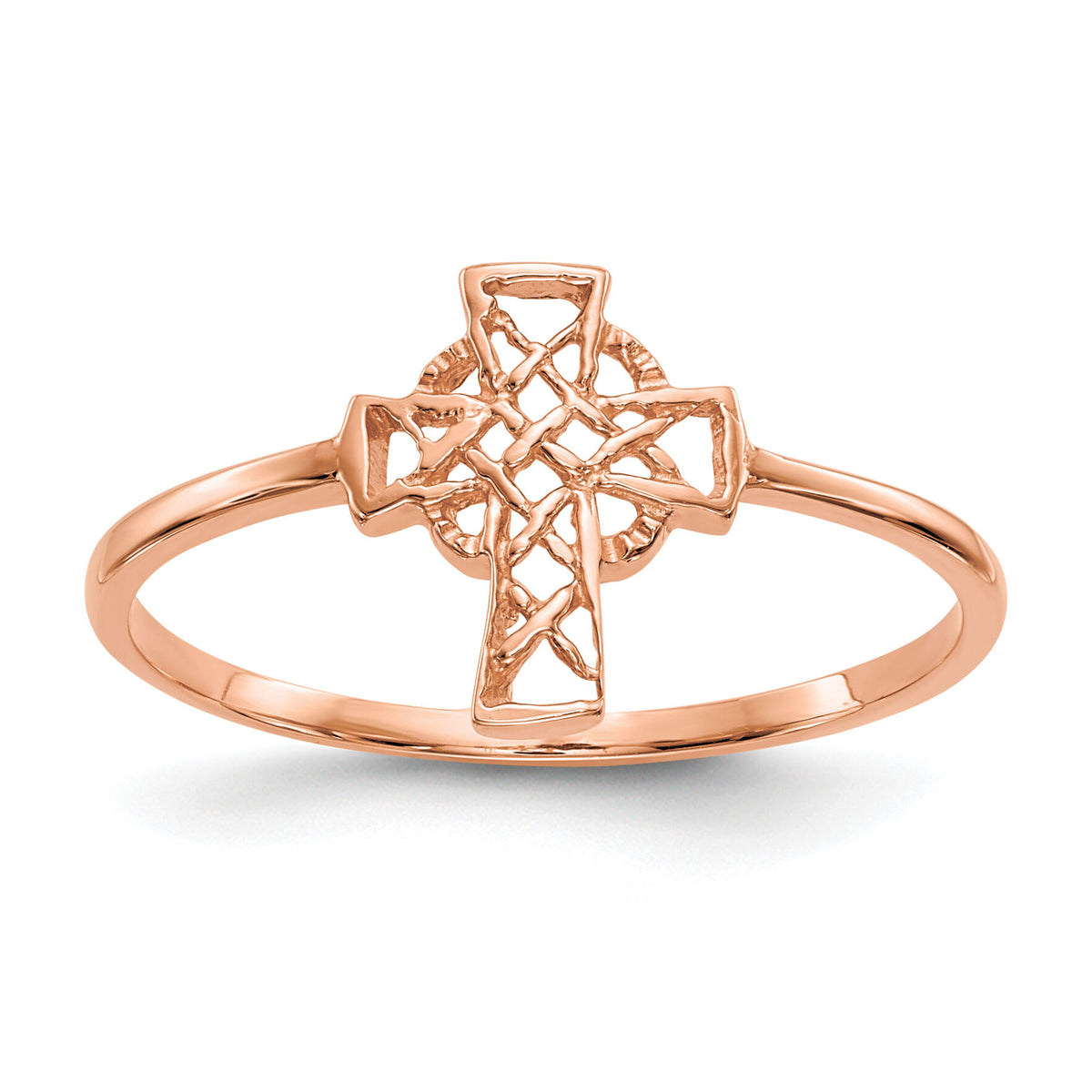 14k Rose Gold Polished Celtic Cross Ring-K5729