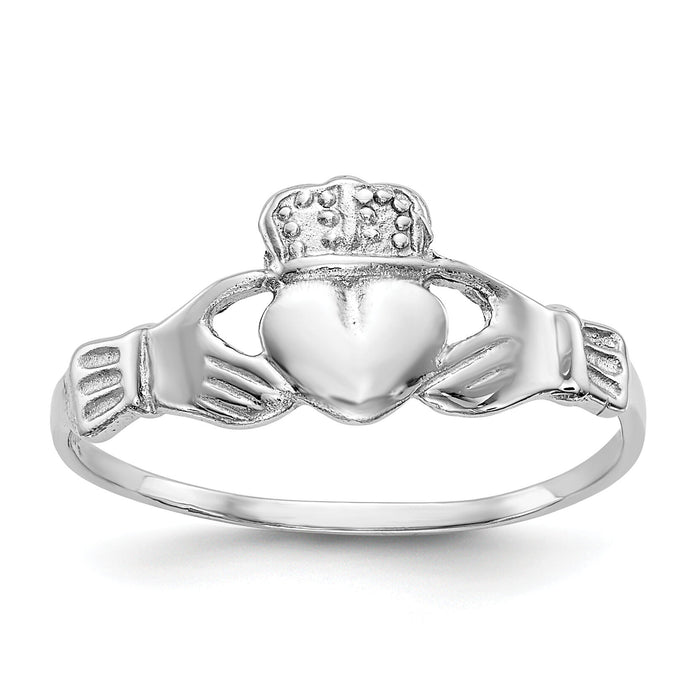 14k White Gold Polished Claddagh Ring-K573