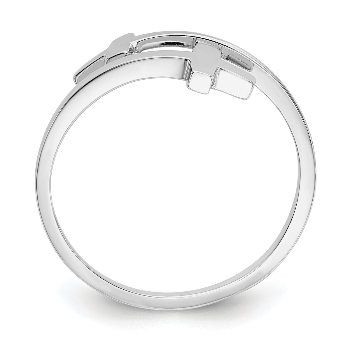 14k White Gold Polished Double Cross Ring-K5736