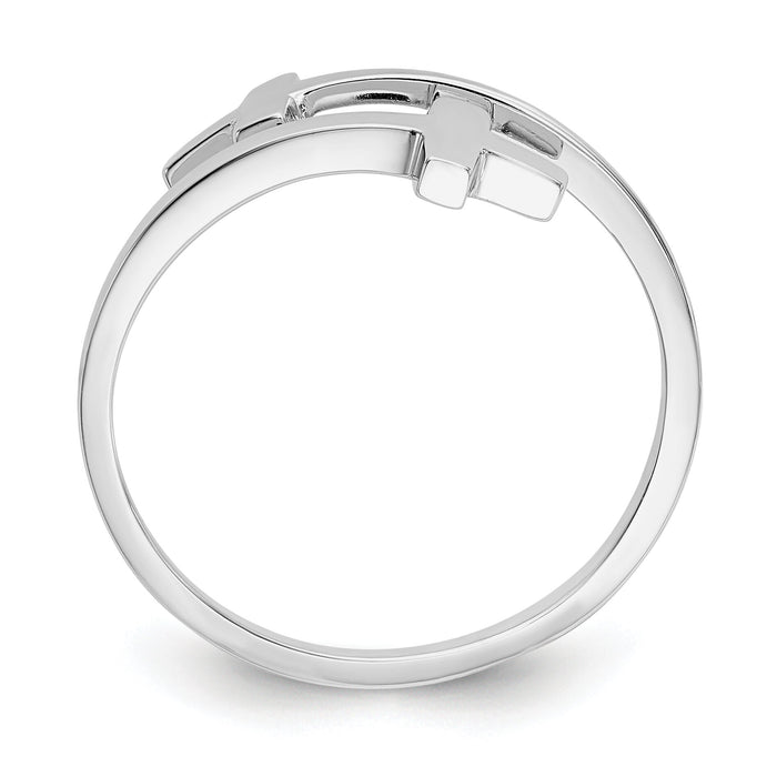 14k White Gold Polished Double Cross Ring-K5736