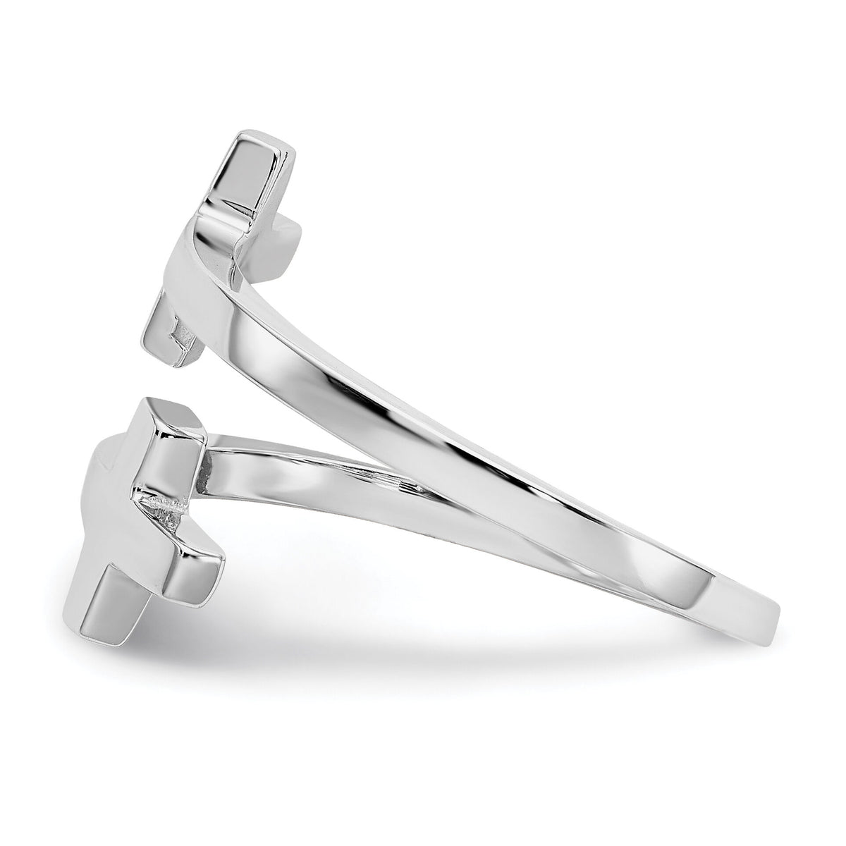 14k White Gold Polished Double Cross Ring-K5736