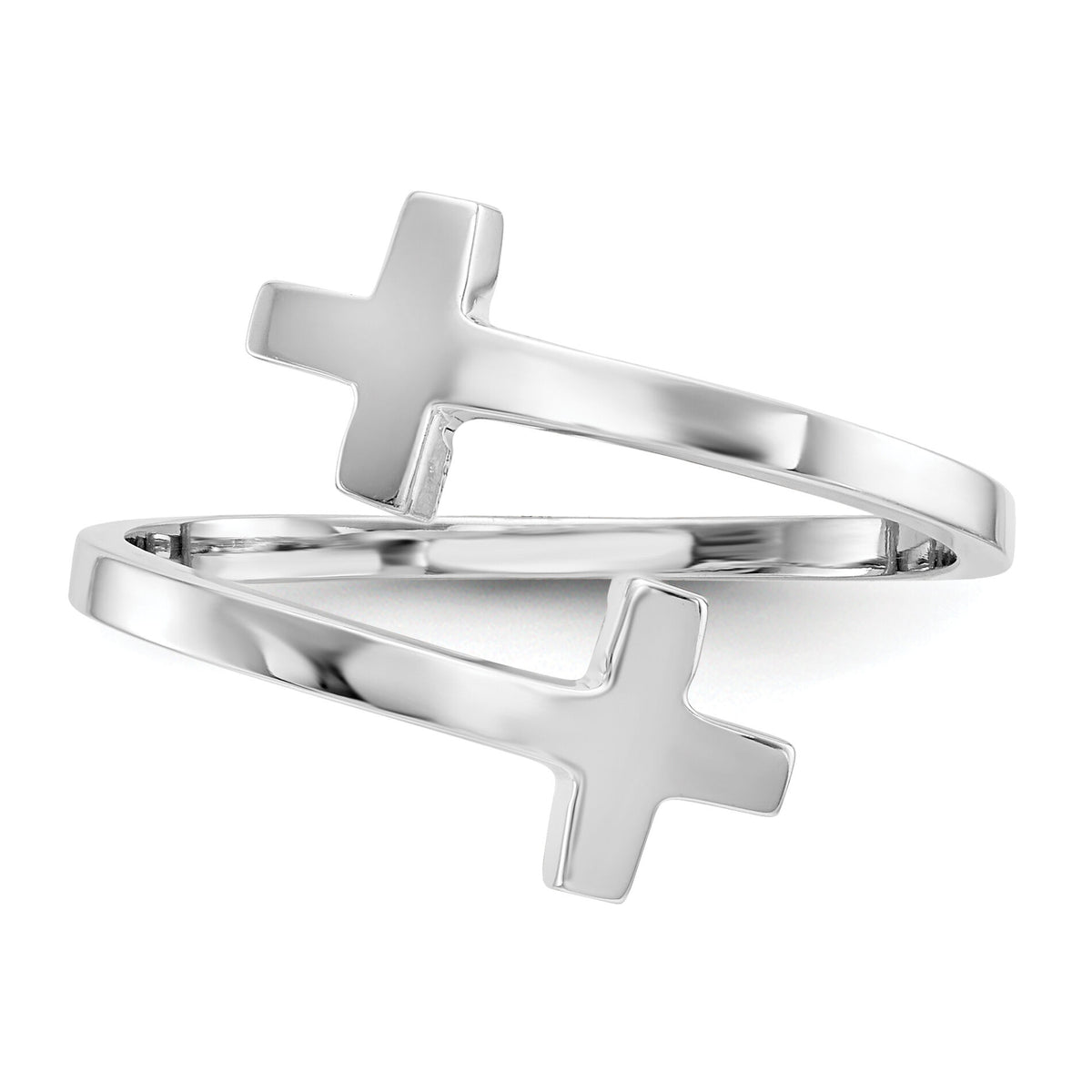14k White Gold Polished Double Cross Ring-K5736