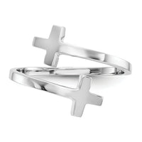 14k White Gold Polished Double Cross Ring-K5736