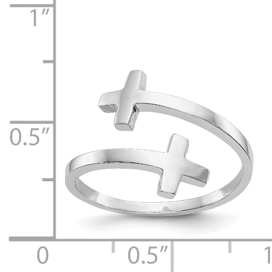 14k White Gold Polished Double Cross Ring-K5736