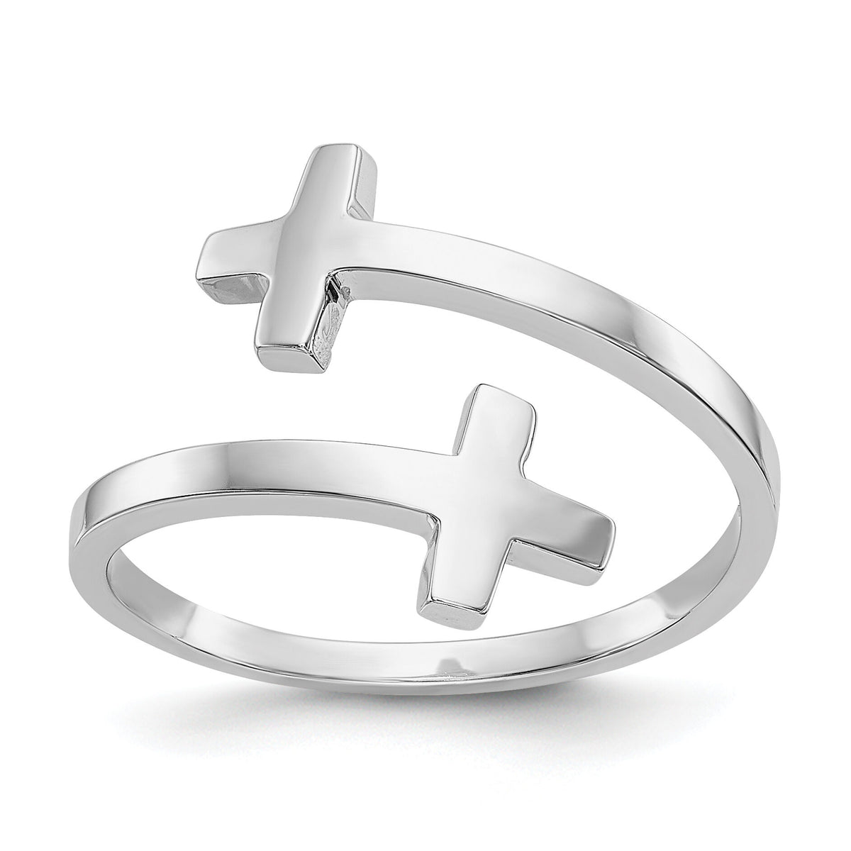 14k White Gold Polished Double Cross Ring-K5736