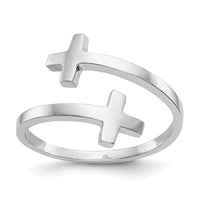 14k White Gold Polished Double Cross Ring-K5736