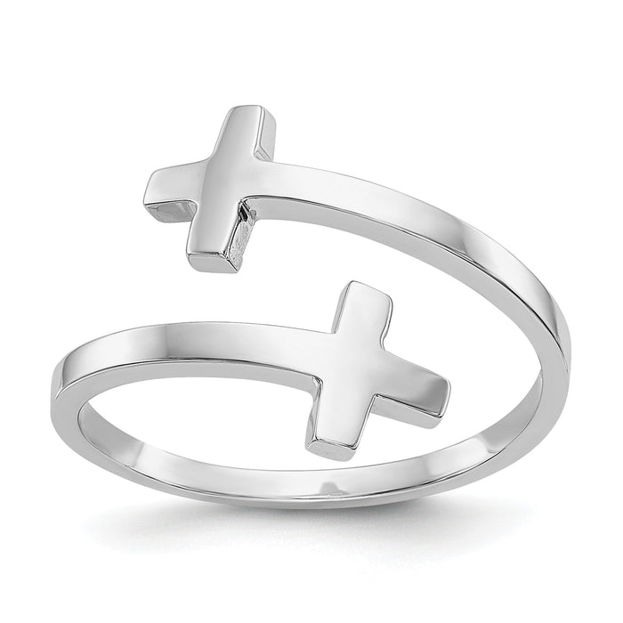 14k White Gold Polished Double Cross Ring-K5736