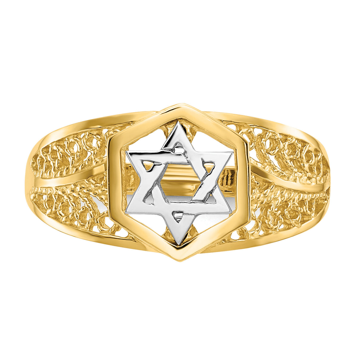 14k Two-Tone Polished Star of David Ring-K5737