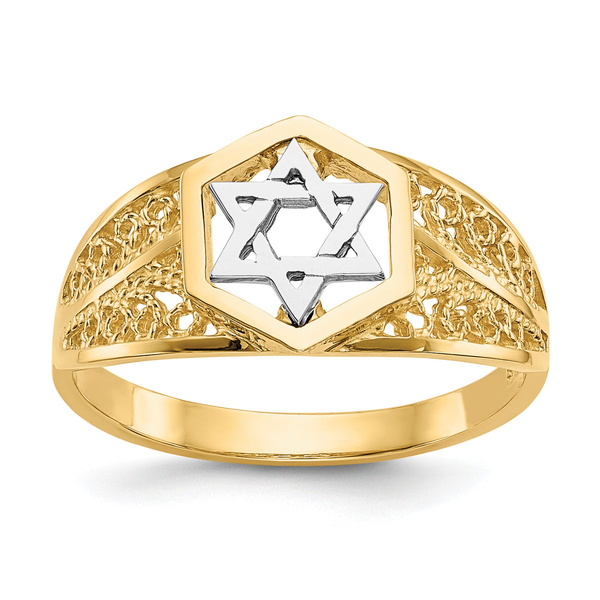 14k Two-Tone Polished Star of David Ring-K5737