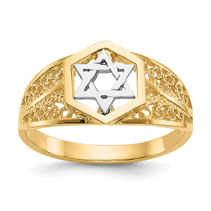 14k Two-Tone Polished Star of David Ring-K5737