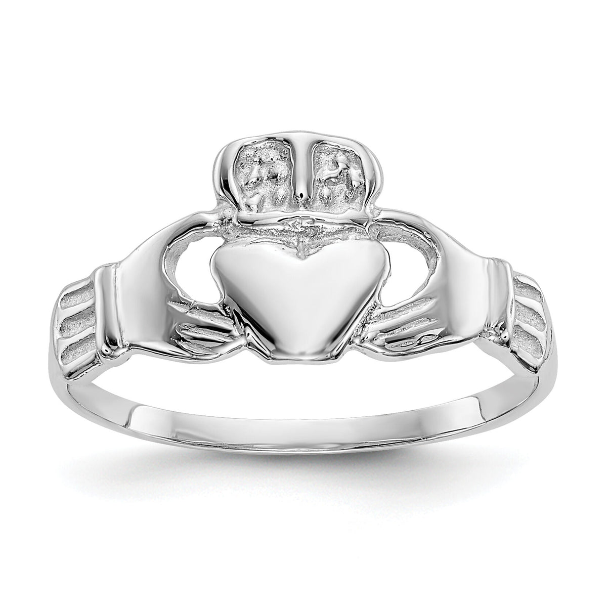 14k White Gold Polished Claddagh Ring-K574