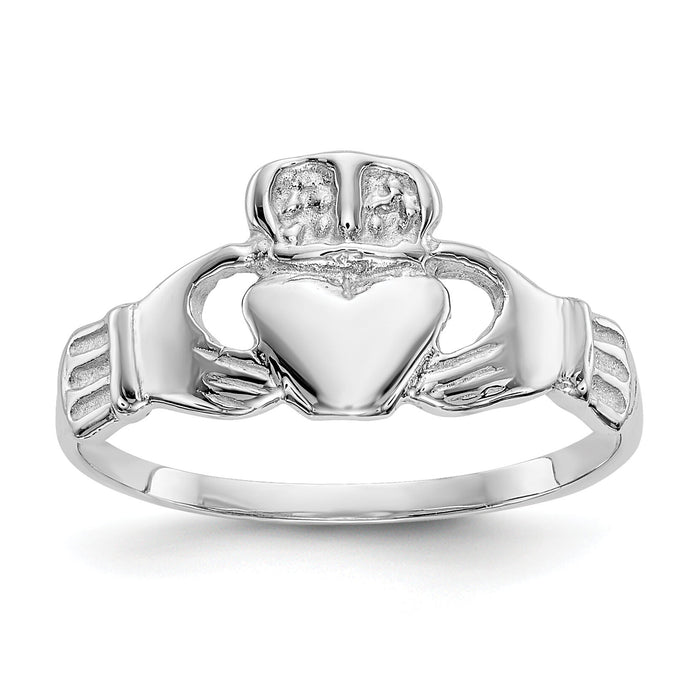 14k White Gold Polished Claddagh Ring-K574