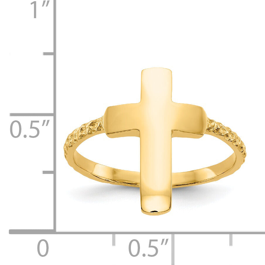 14k Polished Textured Cross Ring-K5740