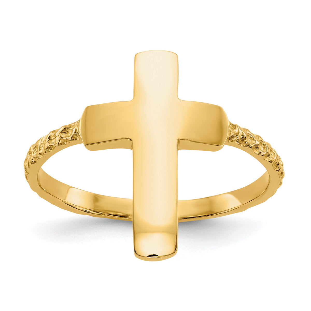 14k Polished Textured Cross Ring-K5740