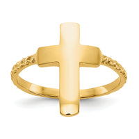 14k Polished Textured Cross Ring-K5740