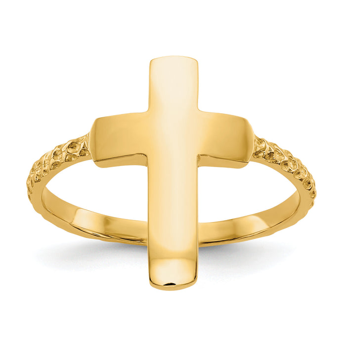 14k Polished Textured Cross Ring-K5740
