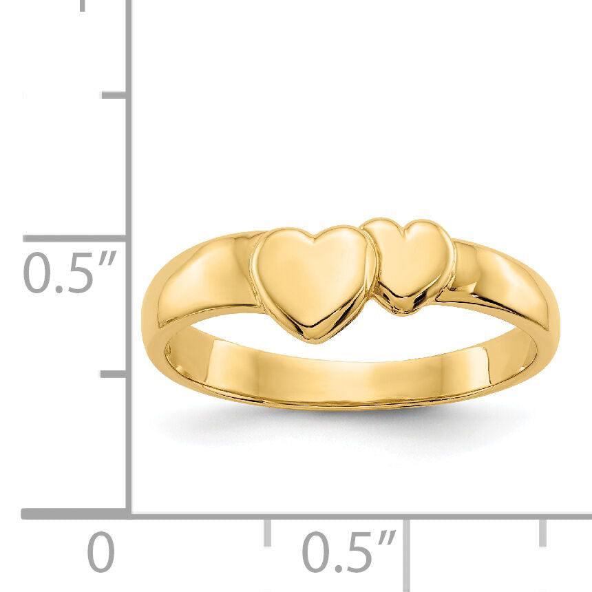 14k Gold Polished Adjoining Hearts Ring-K5744