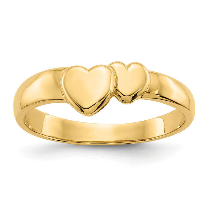 14k Gold Polished Adjoining Hearts Ring-K5744