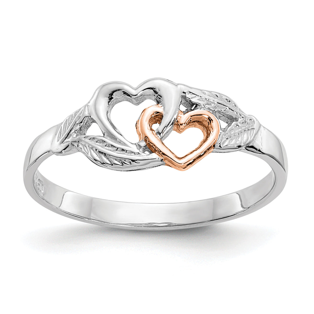 14K White and Rose Gold-Plated Polished Hearts and Leaves Ring-K5751