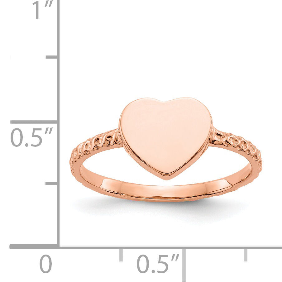 14k Rose Gold Polished Textured Heart Ring-K5754