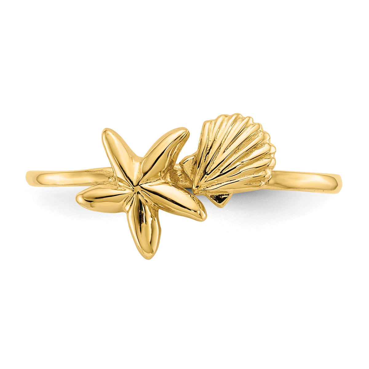 14k Polished Shell & Starfish Ring-K5759