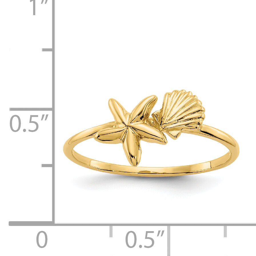 14k Polished Shell & Starfish Ring-K5759